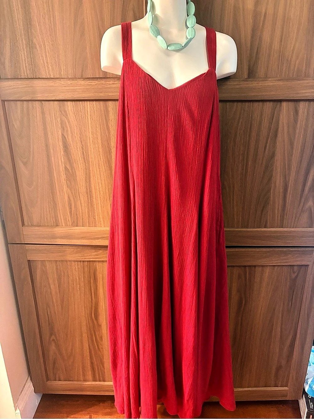 Garnet Hill Organic Cotton Maxi Dress in Red Size Medium NWT